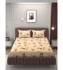 Orange Floral 250 TC Microfiber King Size Fitted Bedsheet With 2 Pillow Covers