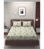 Green Floral 250 TC Microfiber King Size Double Bedsheet Fitted Microfiber With 2 Matching Pillow Covers