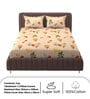 Orange Floral 250 TC Microfiber King Size Fitted Bedsheet With 2 Pillow Covers