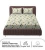 Green Floral 250 TC Microfiber King Size Double Bedsheet Fitted Microfiber With 2 Matching Pillow Covers