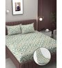 Green Geometric 250 TC Microfiber King Size Double Bedsheet Fitted Microfiber With 2 Matching Pillow Covers