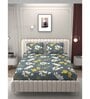 Grey Floral 250 TC Microfiber King Size Double Bedsheet Fitted Microfiber With 2 Matching Pillow Covers