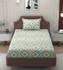 Green Geometric 250 TC Microfiber Single Bed Soft Microfiber Printed Bedsheet With 1 Pillow Cover