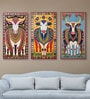 Indian Cow Wall Painting Set of 3 Black Frame