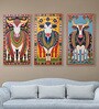 Indian Cow Wall Painting Set of 3 Gold Frame