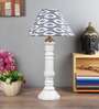 Colonial white wooden Table Lamp with ikat Print Shade