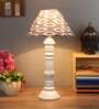Colonial white wooden Table Lamp with ikat Print Shade