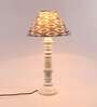 Colonial white wooden Table Lamp with ikat Print Shade