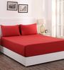Red Solid 200 TC Cotton 1 Double King Size Bedsheet with 2 Pillow Covers