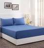 Blue Solid 200 TC Cotton 1 Double King Size Bedsheet with 2 Pillow Covers