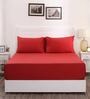 Red Solid 200 TC Cotton 1 Double King Size Bedsheet with 2 Pillow Covers