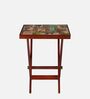 Colour Print Solid Wood Side Table in Brown Colour