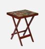 Colour Print Solid Wood Side Table in Brown Colour