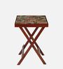 Colour Print Solid Wood Side Table in Brown Colour