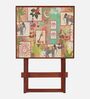 Colour Print Solid Wood Side Table in Brown Colour