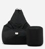 Combo Classic XXL All Weather Outdoor Bean Bag & Round Pouffe with Beans In Black Colour