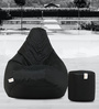 Combo Classic XXL All Weather Outdoor Bean Bag & Round Pouffe with Beans In Black Colour