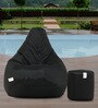Combo Classic XXL All Weather Outdoor Bean Bag & Round Pouffe with Beans In Black Colour