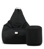 Combo Classic XXL All Weather Outdoor Bean Bag & Round Pouffe with Beans In Black Colour