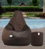 Combo XXL Fabric Bean Bag with Beans in Brown Colour with Foot Stool