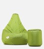 Combo Classic XXXL All Weather Outdoor Bean Bag & Round Pouffe with Beans In Green Colour