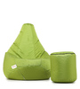 Combo Classic XXXL All Weather Outdoor Bean Bag & Round Pouffe with Beans In Green Colour
