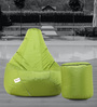 Combo Classic XXXL All Weather Outdoor Bean Bag & Round Pouffe with Beans In Green Colour