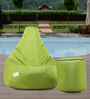 Combo Classic XXXL All Weather Outdoor Bean Bag & Round Pouffe with Beans In Green Colour