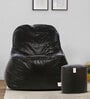 Combo Rester XXXL Leatherette Bean Bag with Beans in Black Colour with Pouffe