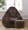 Combo XXXL Leatherette Bean Bag with Beans in Brown Colour with Pouffe