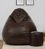Combo XXXL Leatherette Bean Bag with Beans in Brown Colour with Pouffe