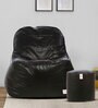 Combo XXXL Leatherette Bean Bag with Beans in Jet Black Colour with Pouffe