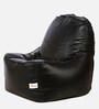 Combo XXXL Leatherette Bean Bag with Beans in Jet Black Colour with Pouffe