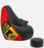 PrintZen  5XL Bean Bag with Beans In Red & Black with Free Cushion and Footrest