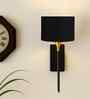 Compact 7" Drum Shade Wall Lamp   Fabric Shade with Metal Mount-Black Cotton