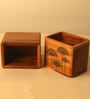 Brown Teak Wood Spoon Holder Cotton Teak with Mandala Art
