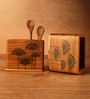 Brown Teak Wood Spoon Holder Cotton Teak with Mandala Art