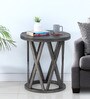 Concrete Cylinder Solid Wood End Table In Grey Colour