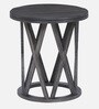Concrete Cylinder Solid Wood End Table In Grey Colour