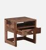 Connell Sheesham Wood Bedside Table In Rustic Teak Finish With Drawer