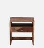 Connell Sheesham Wood Bedside Table In Rustic Teak Finish With Drawer