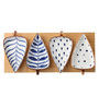 Contemporary Leaf-Shaped Blue & White Ceramic (Set of 4) Appetizer Platter