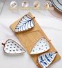 Contemporary Leaf-Shaped Blue & White Ceramic (Set of 4) Appetizer Platter