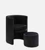Contemporary Luxe Velvet Fabric Barrel Chair With Ottoman Footrest In Black Colour