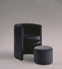 Contemporary Luxe Velvet Fabric Barrel Chair With Ottoman Footrest In Black Colour