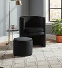 Contemporary Luxe Velvet Fabric Barrel Chair With Ottoman Footrest In Black Colour