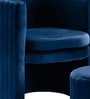 Contemporary Luxe Velvet Fabric Barrel Chair With Ottoman Footrest In Blue Colour