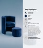 Contemporary Luxe Velvet Fabric Barrel Chair With Ottoman Footrest In Blue Colour