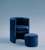 Contemporary Luxe Velvet Fabric Barrel Chair With Ottoman Footrest In Blue Colour