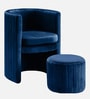 Contemporary Luxe Velvet Fabric Barrel Chair With Ottoman Footrest In Blue Colour